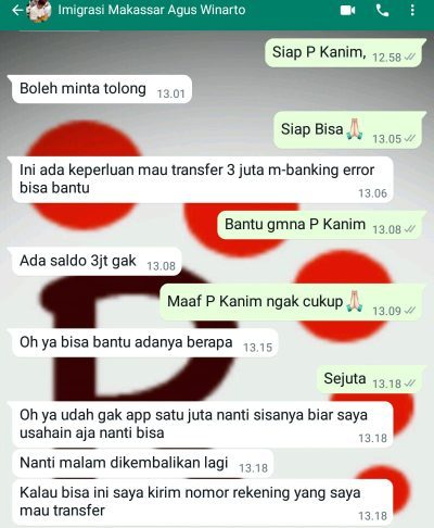 Akun WhatsApp Milik Kepala Imigrasi Makassar Diretas untuk&nbsp;Penipuan
